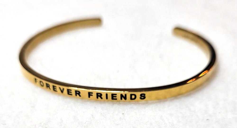 Mantraband FOREVER FRIENDS Gold Plated Thin Cuff Bracelet Minimalist Boho Twee